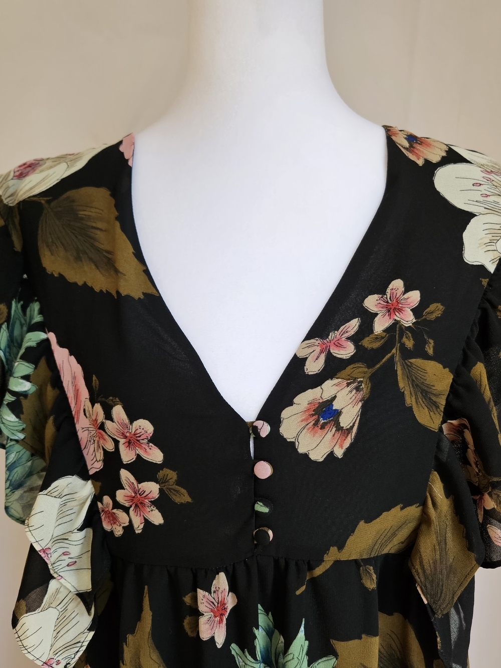 ZARA Black Tropical Floral Ruffle Tiered Maxi Dress Sz XS/S Boho Romantic - Picture 3 of 16